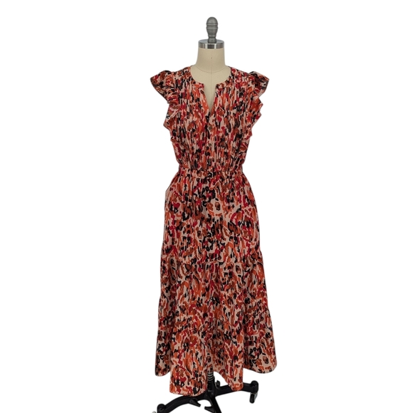 11409 THML Camo Midi Dress Red size XS bohemian summer spring resortwear preppy - Picture 1 of 11